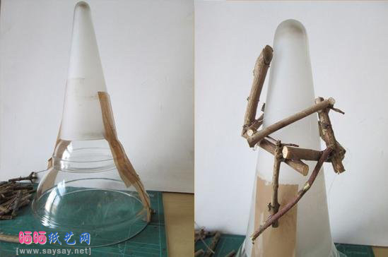 废物利用枯树枝手工制作个性的圣诞树