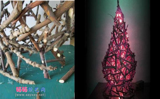 废物利用枯树枝手工制作个性的圣诞树