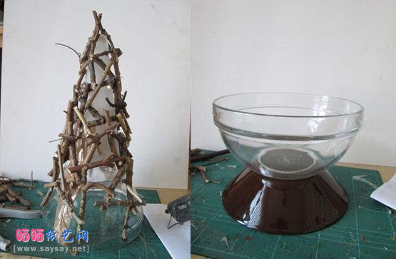 废物利用枯树枝手工制作个性的圣诞树