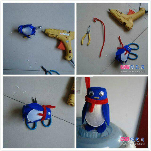 丝网花动物DIY教程 呆呆的丝袜企鹅制作方法