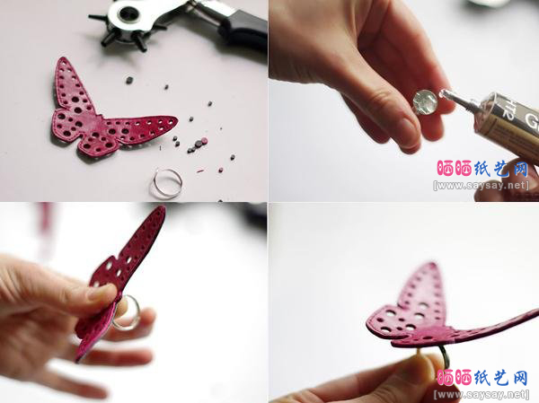 DIY精美戒指 废弃皮革手工制作漂亮蝴蝶戒指的方法