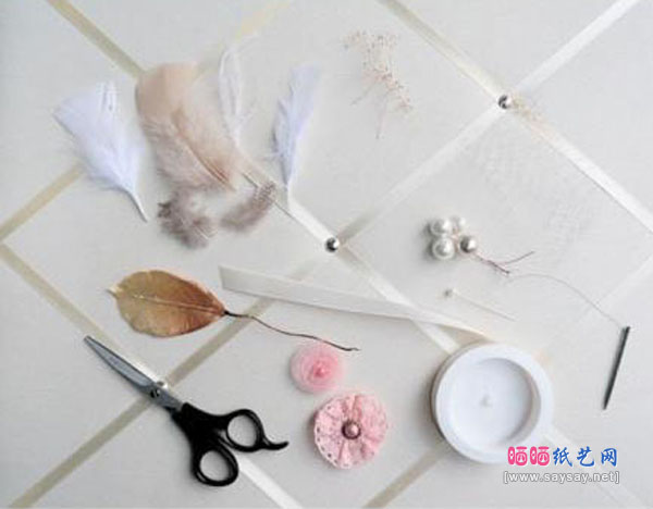 复古乳白色羽毛胸花手工制作教程