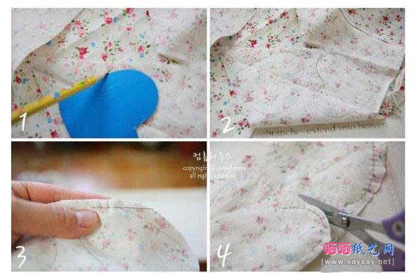 布艺手工制作教程 碎花布diy心形夹子