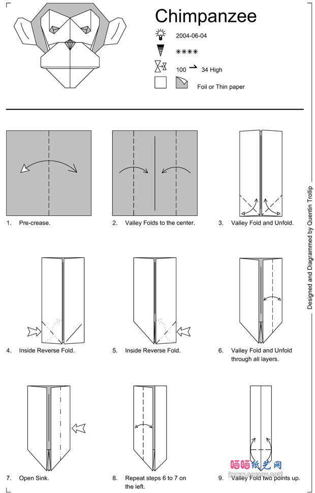 QuentinTrollip折纸教程黑猩猩头的折法