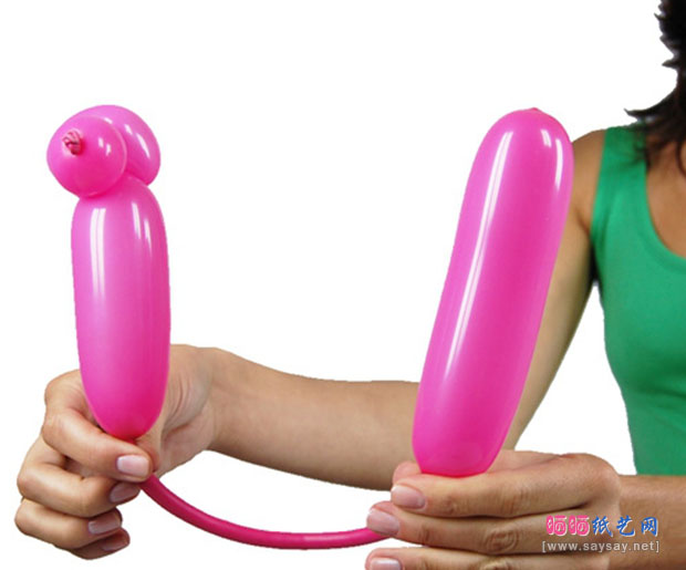 粉嫩小猪魔术气球动物造型制作教程详细图解