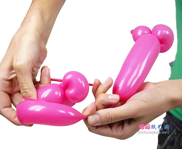 粉嫩小猪魔术气球动物造型制作教程详细图解