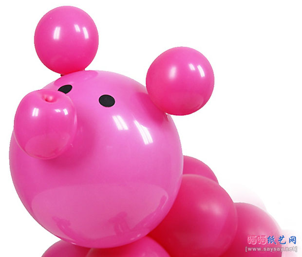 粉嫩小猪魔术气球动物造型制作教程详细图解