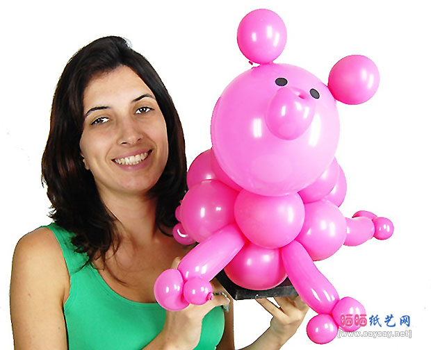 粉嫩小猪魔术气球动物造型制作教程详细图解