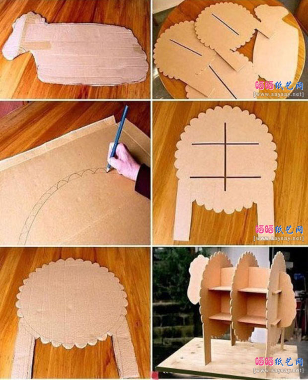 变废为宝旧纸板木板DIY可爱小羊羔书架置物架手工制作教程