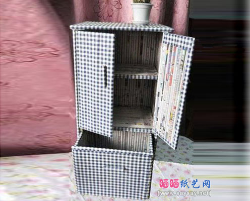 旧报纸变废为宝手工制作精美储物柜