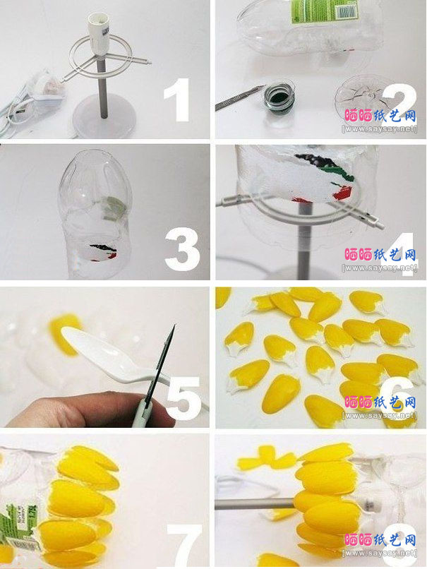 废物利用：一次性塑料勺子制作漂亮的菠萝灯罩