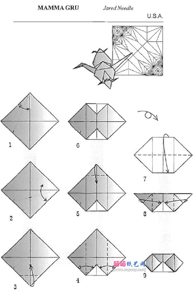 JaredNeedle的手工折纸母子鹤的图谱教程