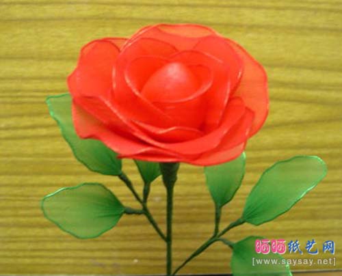 简易丝网花制作红玫瑰的方法教程