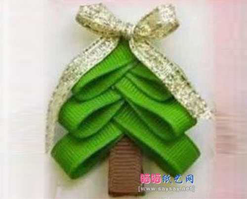 缎带制作精致圣诞树发夹