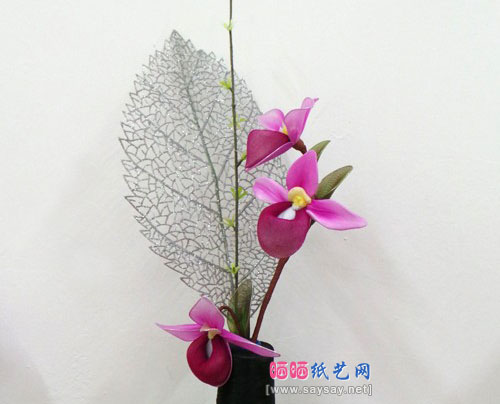 丝网花拖鞋兰制作方法教程