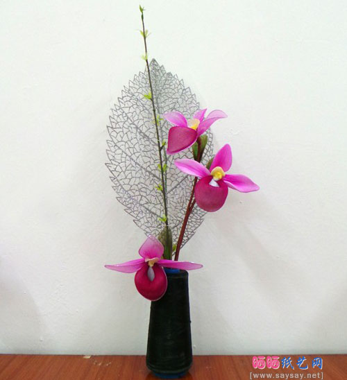 丝网花拖鞋兰制作方法教程
