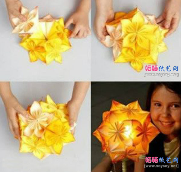 精致樱花花球手工折纸实拍图片教程