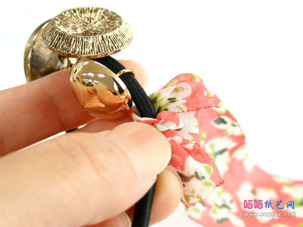 钮扣和碎花布手工制作漂亮田原风格布艺发圈
