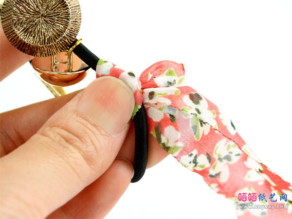 钮扣和碎花布手工制作漂亮田原风格布艺发圈