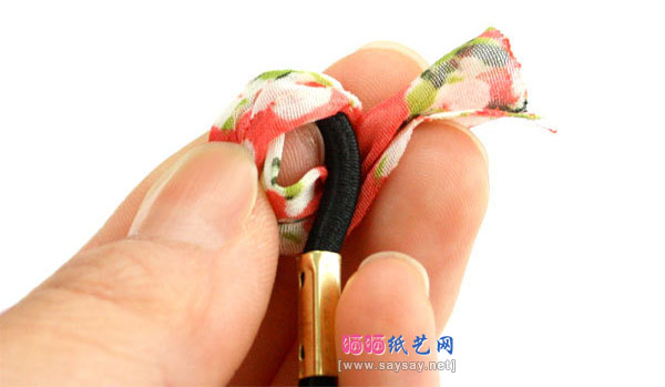 钮扣和碎花布手工制作漂亮田原风格布艺发圈