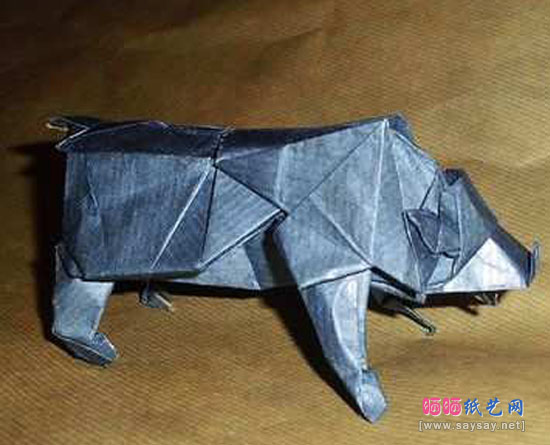 福田亨的复杂手工折纸熊的折法教程完成效果图