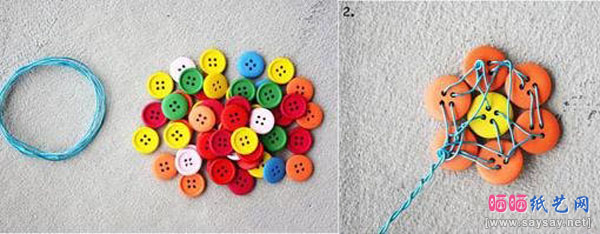 幼儿园手工制作巧构思纽扣DIY精致的小花朵装饰物