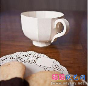 漂亮立体茶杯的纸模型手工折纸教程