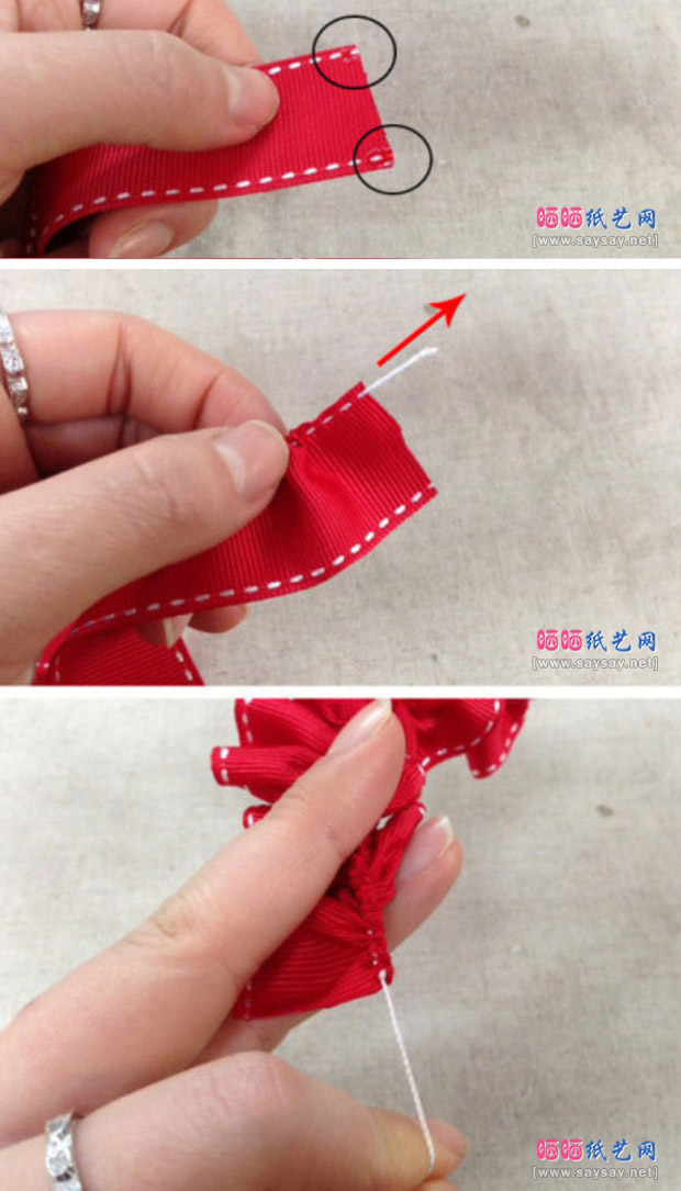 红色花簇发夹的做法 花童头饰制作图片步骤3
