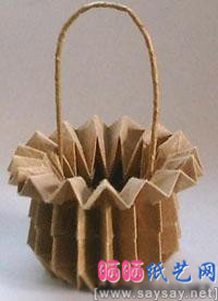 简单漂亮的花篮折纸效果图