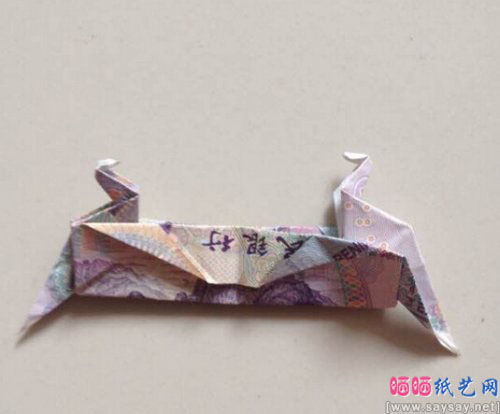 纸币爱心纸鹤的折纸方法图解教程