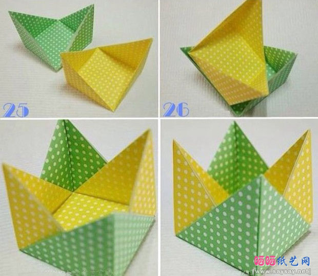 四角盛物盒手工折纸图片教程 如何折精致垃圾纸盒