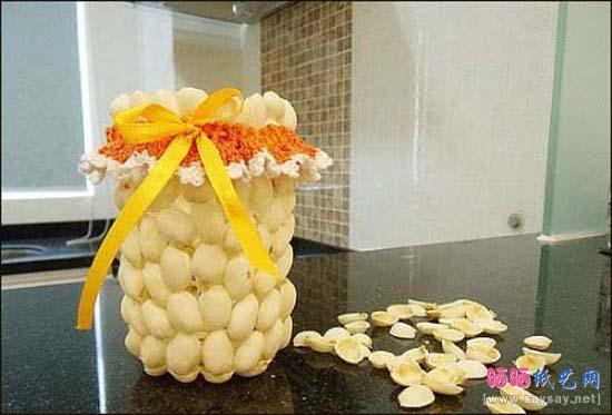 废物利用DIY开心果手工制作创意花瓶图片步骤11