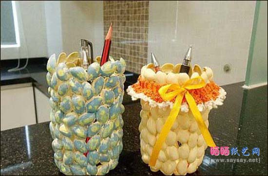 废物利用DIY开心果手工制作创意花瓶图片步骤12