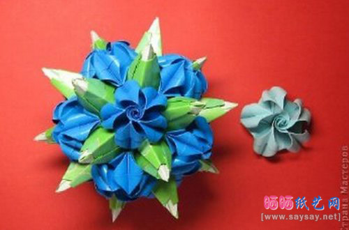 漂亮的绿萝魔灵花球折纸效果图