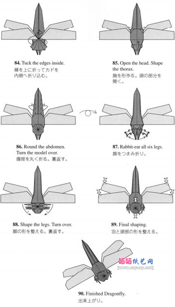 昆虫折纸大全 逼真蜻蜓手工折纸图谱教程图片步骤10