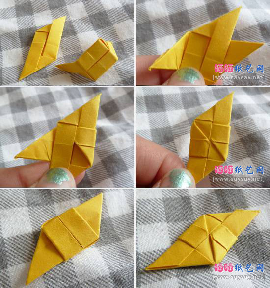 彩色纸组合折纸漂亮手环的方法教程图片步骤：三，模块结合