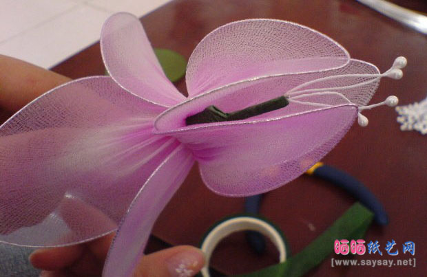 丝网花制作教程基础篇:倒扎法制作方法(以郁金香为例)