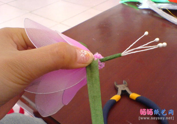  丝网花制作教程基础篇：倒扎法制作方法（以郁金香为例）