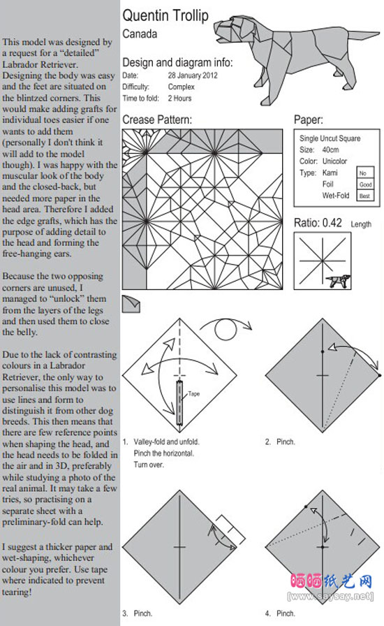 拉布拉多犬的折纸图谱教程图片步骤1