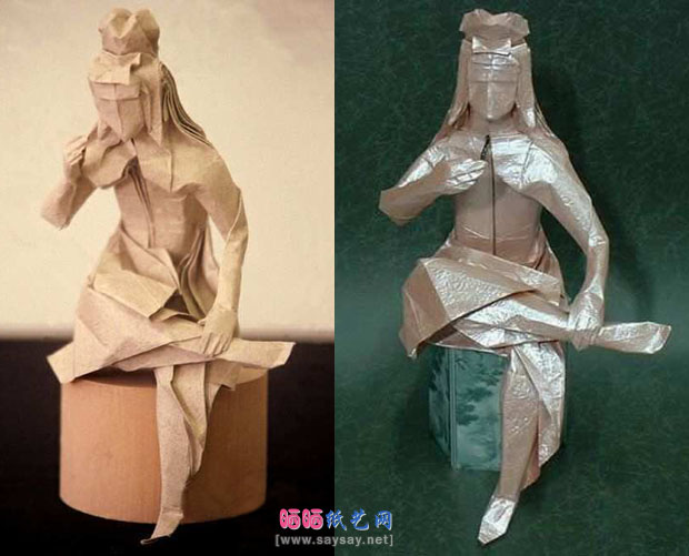 北条高史折纸教程之弥勒菩萨半跏思惟像的折法完成效果图
