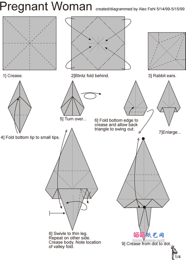 AlecFehl人物折纸教程之孕妇的折法图解步骤1