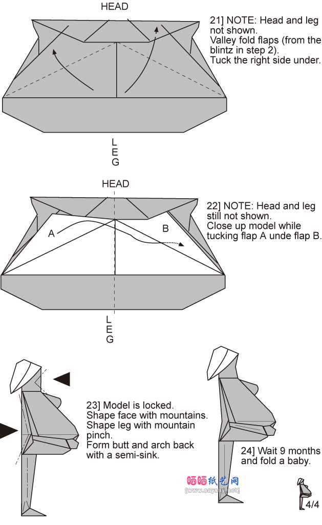 AlecFehl人物折纸教程之孕妇的折法图解步骤4