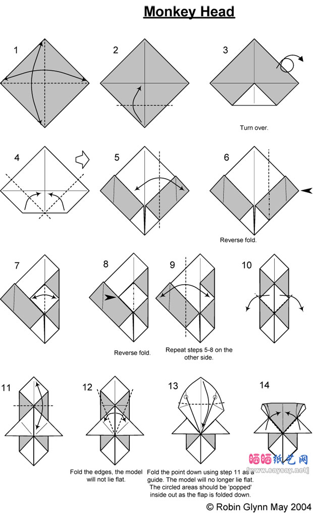 RobinGlynn折纸教程猴头的折法图片步骤1