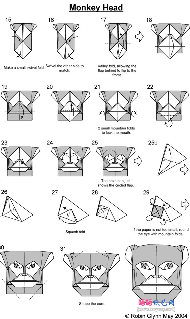 RobinGlynn折纸教程猴头的折法图片步骤2
