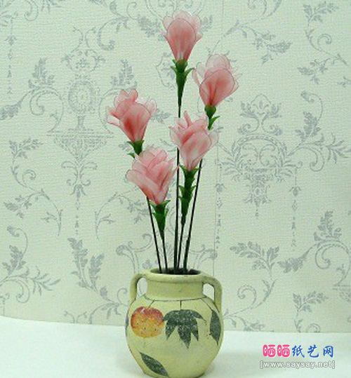 姜荷、马蹄莲、非洲菊丝网花制作漂亮家居装饰插花