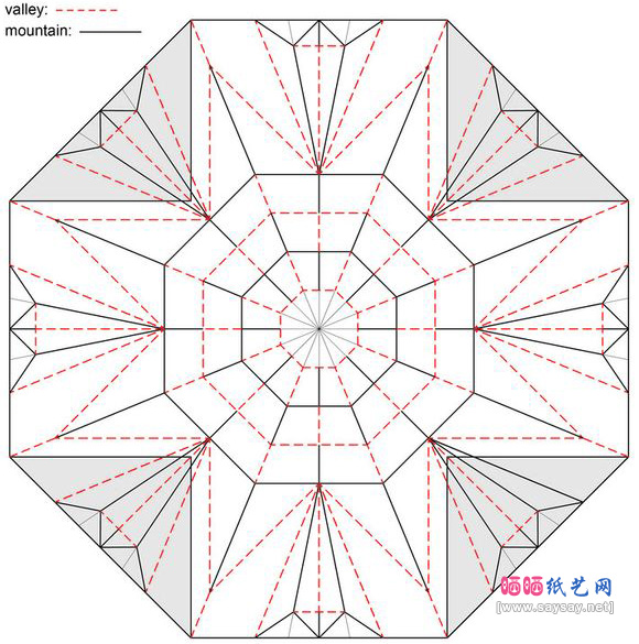 精致八瓣花手工折纸教程之款式四蓝色花朵折法图片步骤33