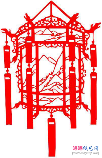 六款漂亮的灯笼窗花剪纸图样欣赏1