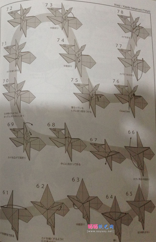 中村枫纸艺教程之黄蜂折纸图谱教程图片步骤4