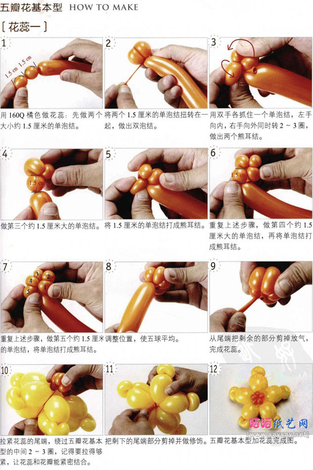 两种五瓣花基本气球造型制作方法教程图片步骤3