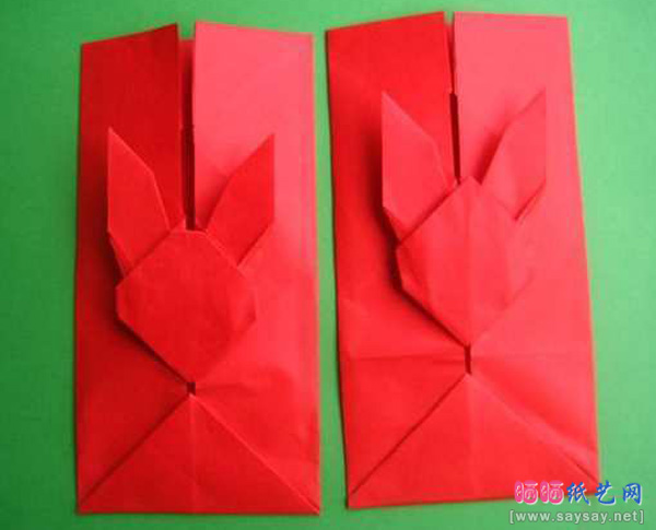 可爱兔子头兔年红包手工折纸教程完成效果图